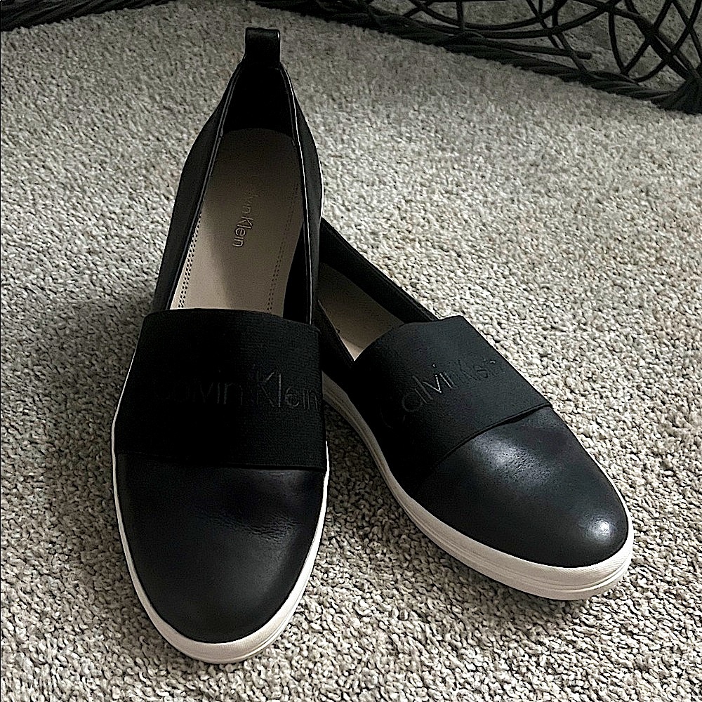 Calvin Klein Women's Black and White Slip-On Sneakers
